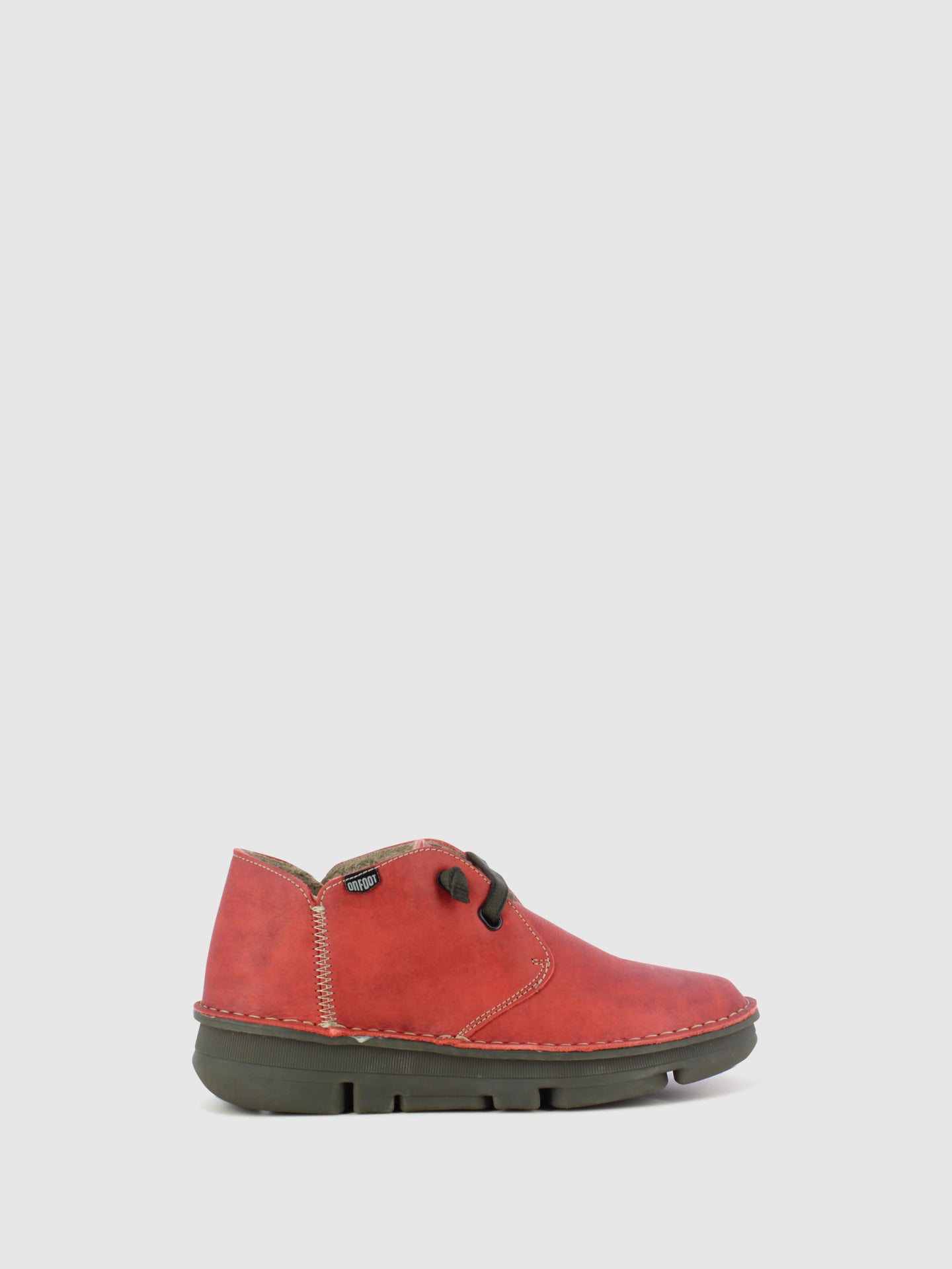 On Foot Red Round Toe Ankle Boots