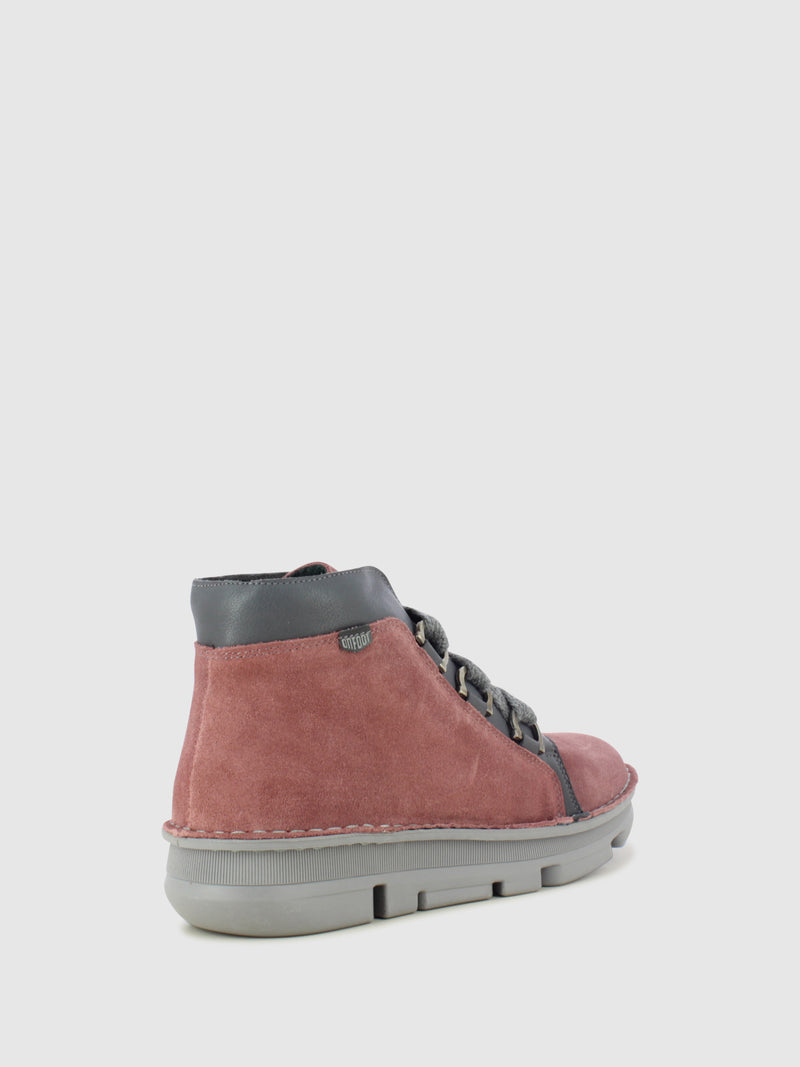 On Foot Pink Lace-up Ankle Boots