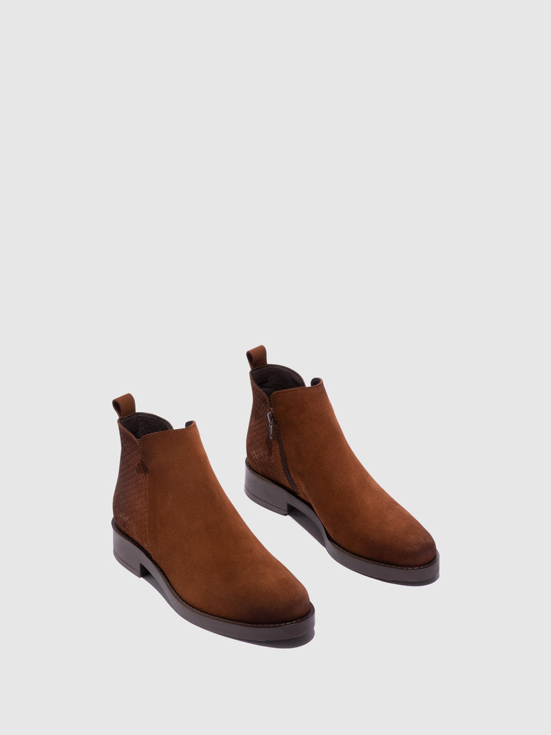Foreva Camel Zip Up Ankle Boots