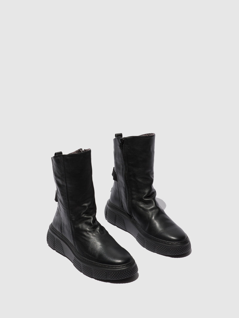 Fly London Zip Up Boots ESEN485FLY DUBLIN BLACK(BLACK SOLE)