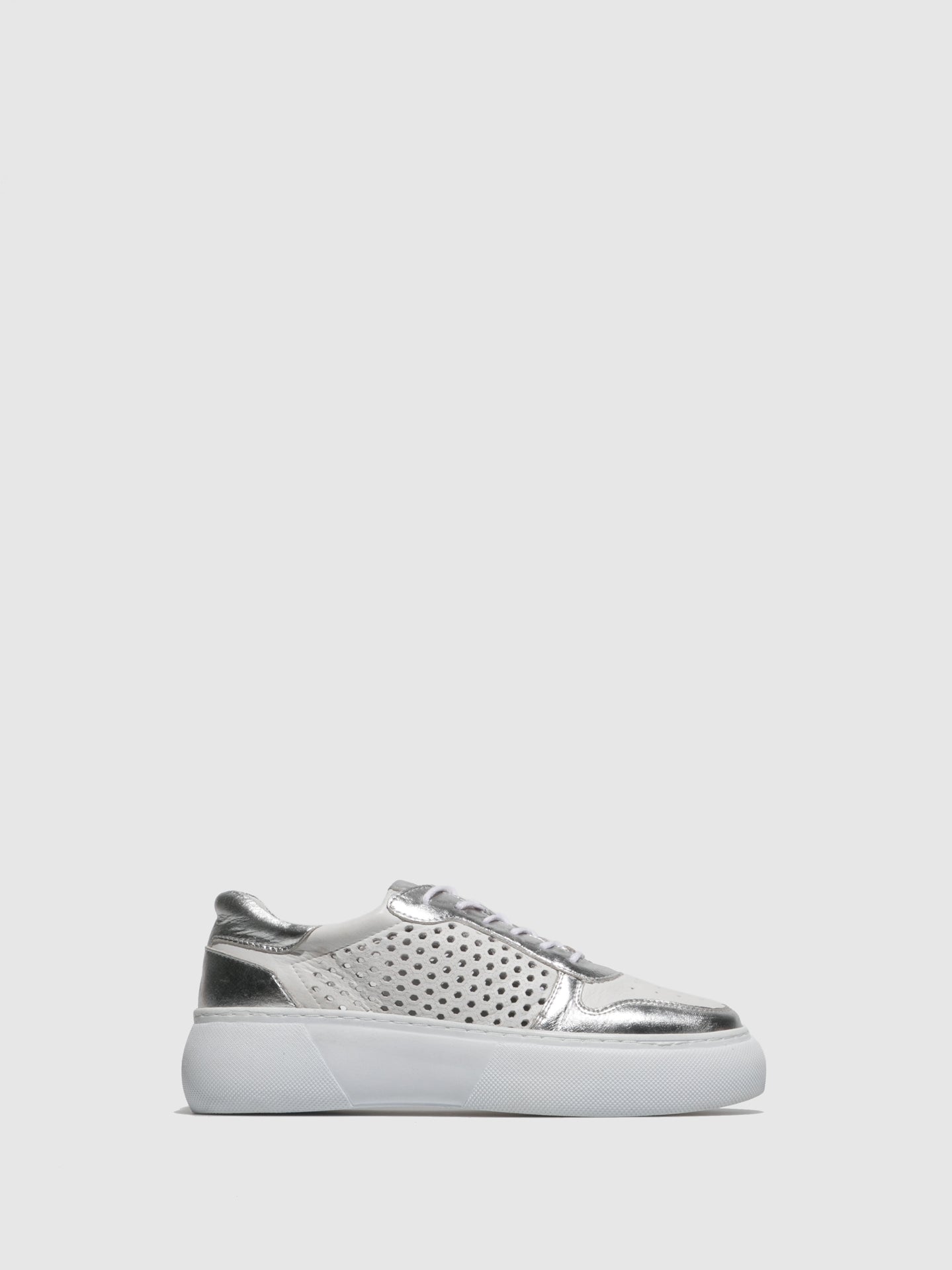 Top3 Silver White Lace-up Trainers
